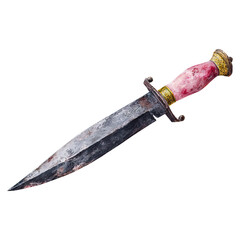 Ceremonial dagger in relic sheath concept. An ornate dagger with a unique handle and intricate design.