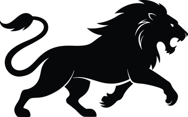 A aggresive lion running pose Vector Black silhouette. with white background