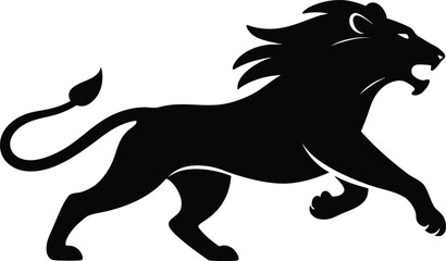 A aggresive lion running pose Vector Black silhouette. with white background