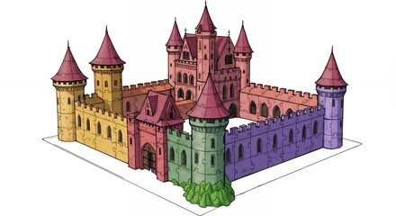 Fototapeta premium Colorful medieval castle illustration