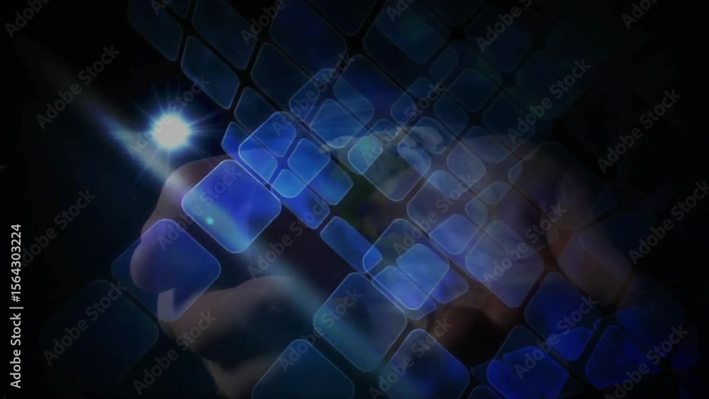 Aufkleber right hand emerging into void initiating holographic grid forming rotating globe for interface demo