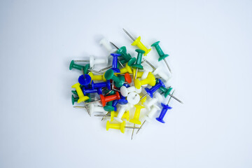 Colorful push pins top view