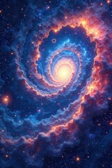 Celestial Swirl A Cosmic Nebula with Glowing Clouds and Radiant Stars in a Spiraling Vortex