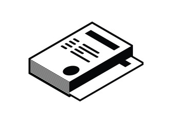 Paperwork stack in black and white. Simple illustration in isometric view.
