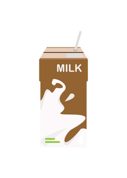 Milk in small carton packaging with straw. Simple flat illustration