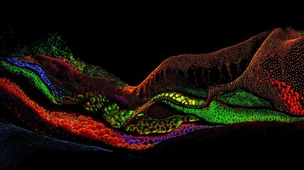 Vibrant, colorful, microscopic landscape of textures.