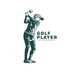 Golf Player logo design vector. Silhouette Golf Women Player Template Illustration. Icon Symbol