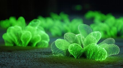 Abstract representation of glowing, intricate plant forms.