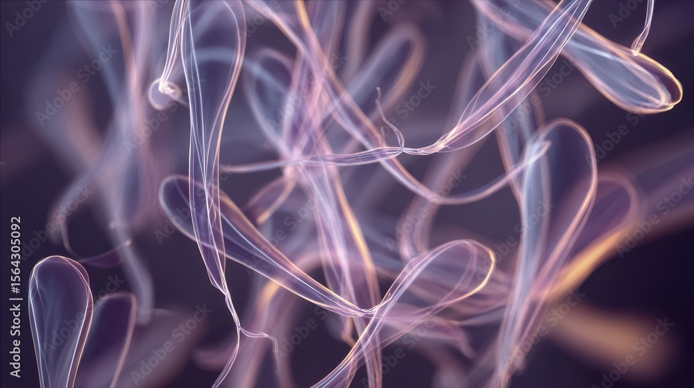 Poster abstract swirls of translucent lines against a dark background.