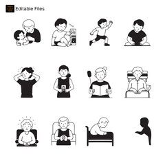 Icons Representing Health and Wellness: Activities, Relaxation, and Daily Routines