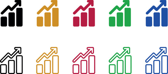 Growth chart icons set for business success and financial market analysis