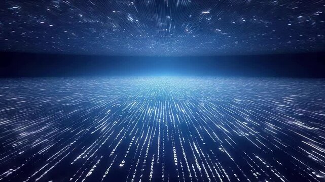 Futuristic digital landscape with binary code, captured from a low-angle perspective, resembling a sci-fi video game environment. Live desktop wallpaper.