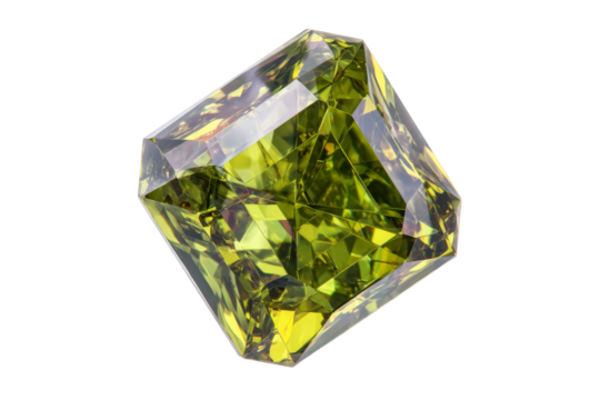 A green gemstone with a triangular shape