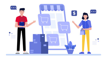 Online shopping couple using laptop, man and woman browsing products. Ecommerce, online retail, technology, internet, relationship, convenience concepts.