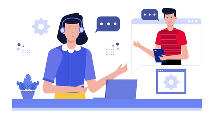 Online customer service assistance via video chat for websites, customer support training materials, eLearning modules, and technology service promotions.