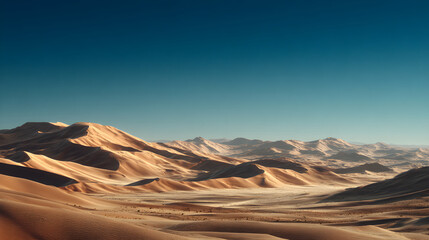 Fototapeta premium Endless Thirst: The Relentless Heat and Solitude of the Searing Desert under a Blazing Sun
