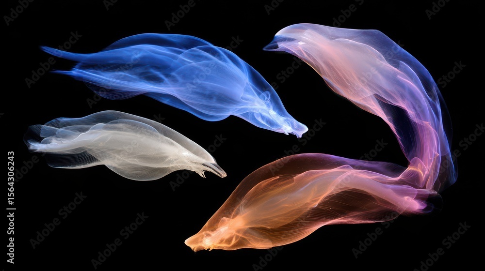 Poster abstract shapes of translucent color, dynamic forms.