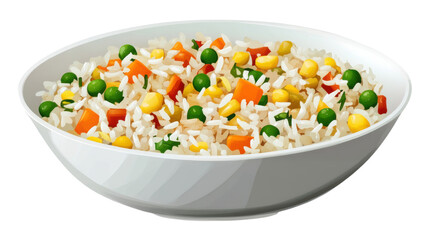 vegetable fried rice in a bowl on white background