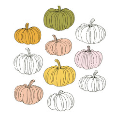 Halloween pumpkin simple flat color icons vector set
