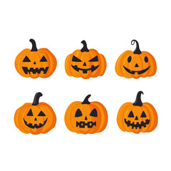 Halloween pumpkin simple flat color icons vector set