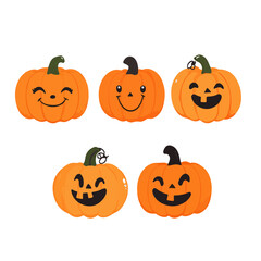 Halloween pumpkin simple flat color icons vector set