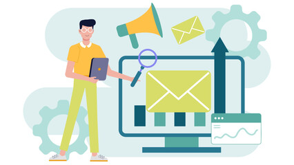 Title Email marketing success analysis. Suitable for digital marketing companies, presentations, blog posts, social media, and email campaigns about email marketing strategies.