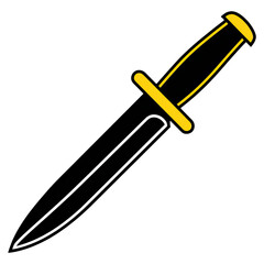 Tactical dagger with classic model concept. A simple illustration of a dagger with a yellow handle.