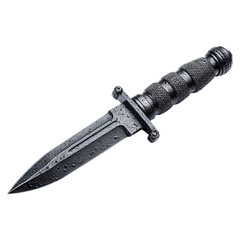 Tactical dagger with classic model concept. A sleek black tactical knife with a textured grip and sharp blade.