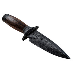 Tactical dagger with classic model concept. A vintage knife with a textured blade and a wooden handle.