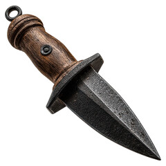 Tactical dagger with classic model concept. A vintage dagger with a wooden handle and sharp blade.