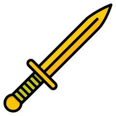 Tactical dagger with classic model concept. Stylized yellow sword icon with a detailed hilt design.