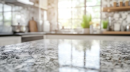 Kitchen Serenity: A sunlit kitchen showcasing an elegant countertop, capturing the essence of culinary creativity and inviting a sense of warmth.
