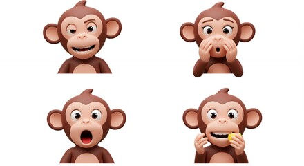 Fototapeta premium Cartoon monkey expressions illustration