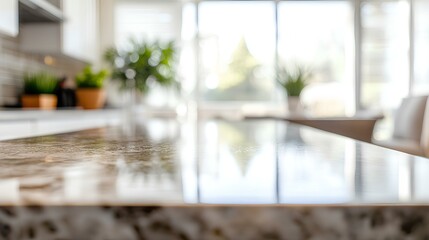 Granite Countertop: A close-up shot showcases the smooth, elegant surface of a granite countertop, with a blurred background hinting at a modern kitchen, perfect for projects with texture and design.