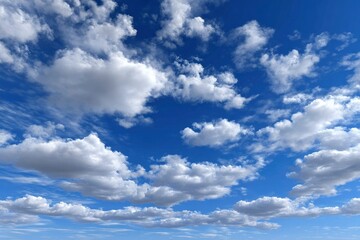 Obraz premium Blue sky dotted with fluffy white clouds of varying shapes and sizes