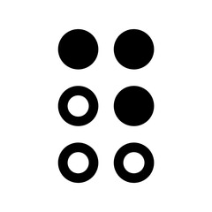 Outline icon of the Braille D in black, on a clean white background. 
Minimalist and scalable design, suitable for accessibility-related graphics, branding, or educational materials.