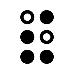Outline icon of the braille S in black, on a clean white background. 
Minimalist and scalable design, suitable for accessibility-related graphics, branding, or educational materials.
