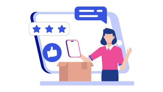 Positive online product review feedback. Suitable for marketing materials, website design, social media posts, customer testimonials, and product promotion.