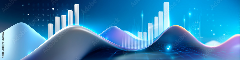 Poster sleek modern data dashboard with glowing graphs, blue gradient abstract