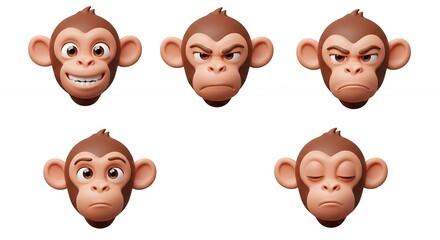 Monkey head expressions cartoon illustration