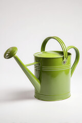 Vibrant green watering can with long spout and two handles, perfect for gardening tasks