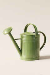 Green watering can with long spout, perfect for gardening tasks and plant care