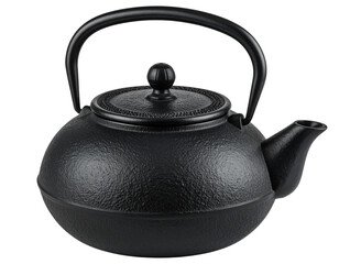 Cast Iron Japanese Tetsubin Teapot with Textured Surface, isolated on a transparent background