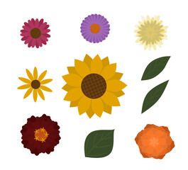 Seamless Pattern of Fall Flowers in Flat Vector Style