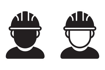 Construction worker icon set silhouette vector illustration with safety helmet gear on white background
