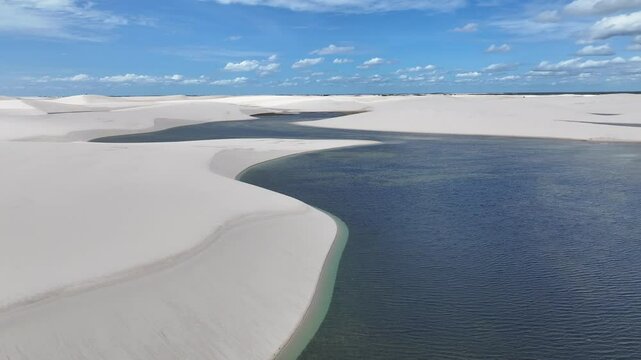 Lencois Maranhenses Skyline At Santo Amaro In Maranhao Brazil. Freshwater Lakes Landscape. Sand Dunes Mountains. Lencois Maranhenses Skyline At Maranhao. Tourism Travel. Nature Scene. Beach Background