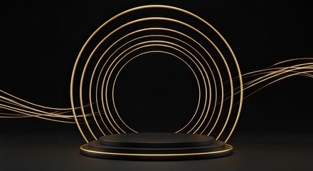 Abstract podium with golden rings
