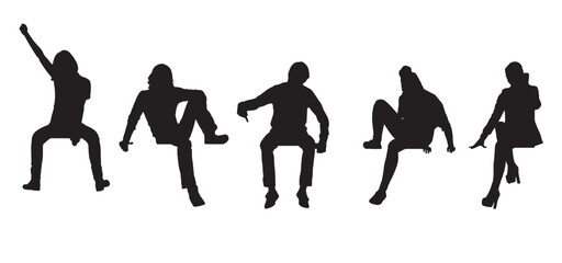 Sitting People Silhouettes Vector Illustration on White Background