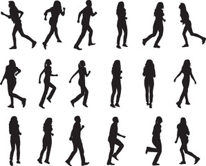 Running People Silhouettes Set, Vector Illustration