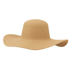 Stylish wide-brimmed straw hat symbolizing summer, gardening, and outdoor protection from sun exposure, isolated on a transparent background, png, cutout